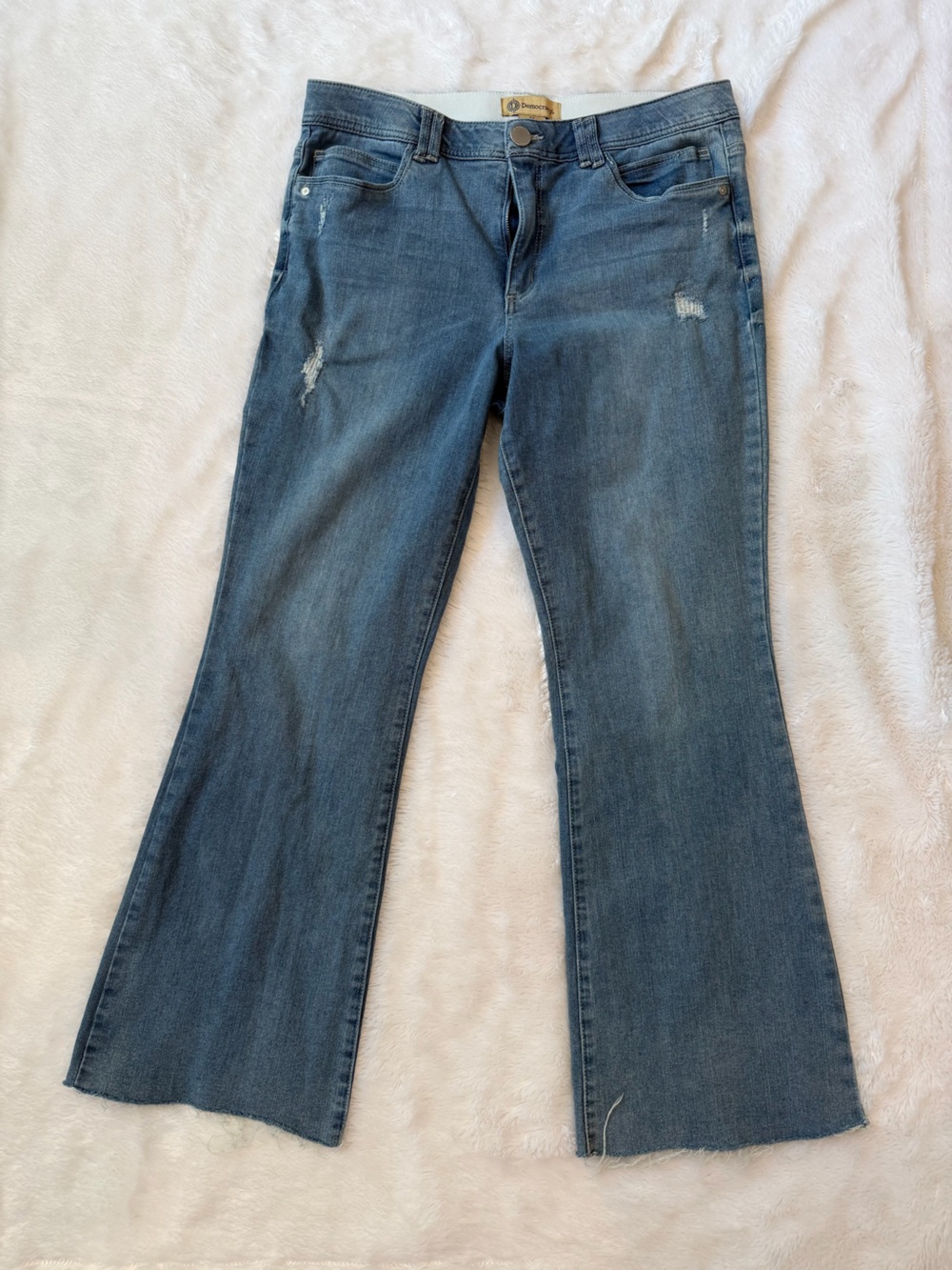Democracy Blue Flared Wide-Leg Jeans with Subtle Distress